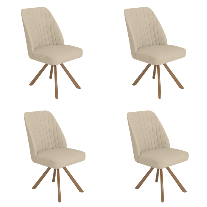 Set of 4 Beige Upholstered Swivel Dining Chairs with Walnut Effect Legs - Logan