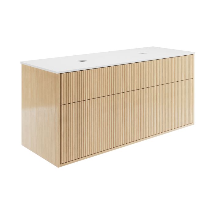 1250mm Wooden Fluted Wall Hung Double Countertop Vanity Unit - Matira