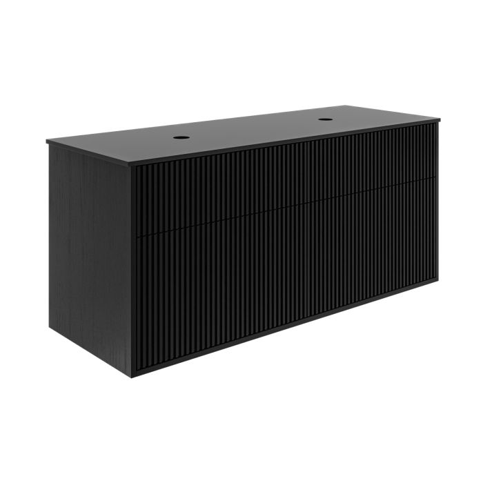 1250mm Black Wooden Fluted Wall Hung Double Countertop Vanity Unit - Matira