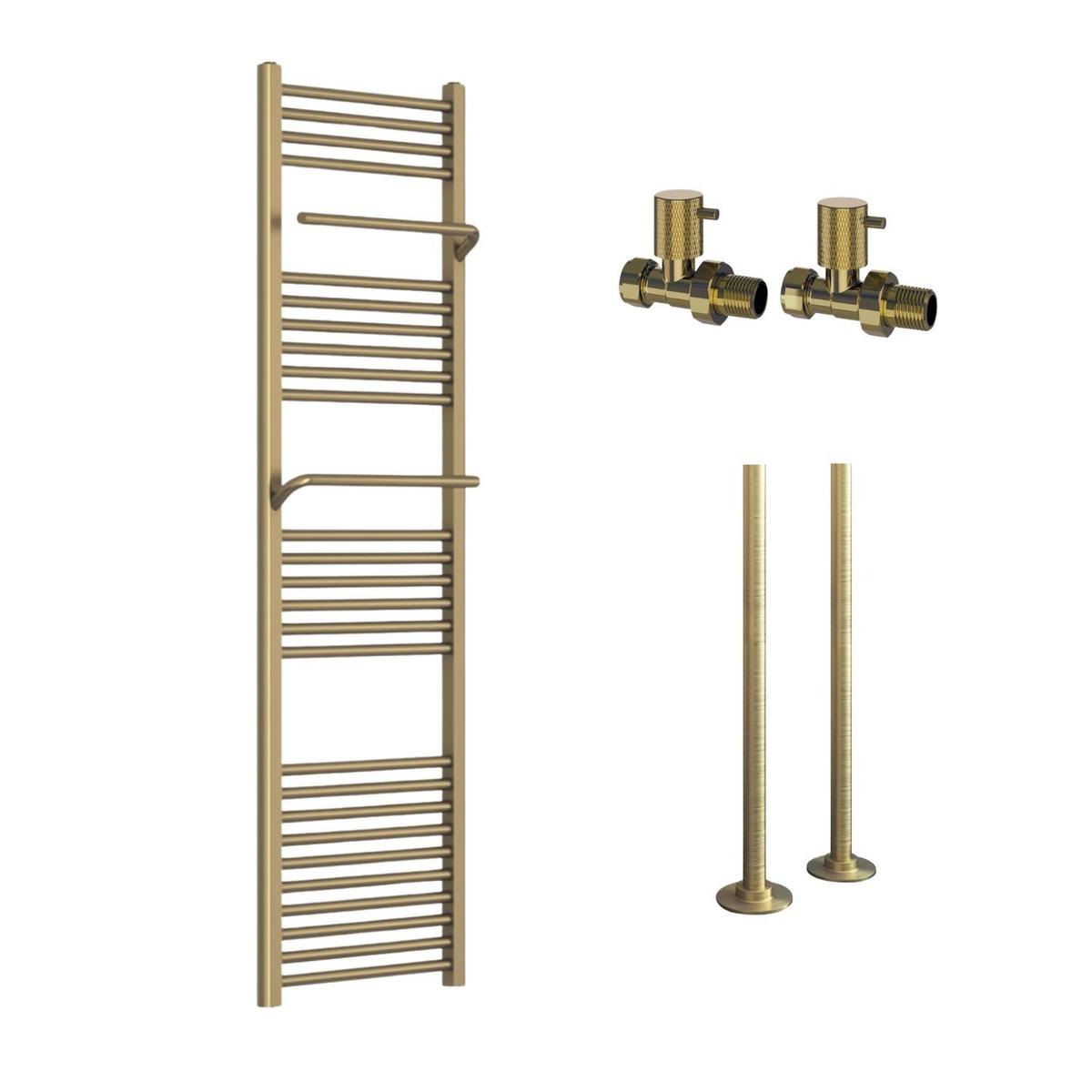 Brass Towel Radiator 1600 x 500mm with Pipe Kit and Straight Valves - Nazco