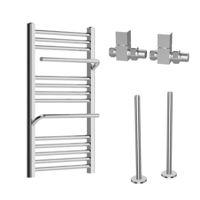 Chrome Towel Radiator 800 x 500mm with Pipe Kit and Straight Valves – Nazco