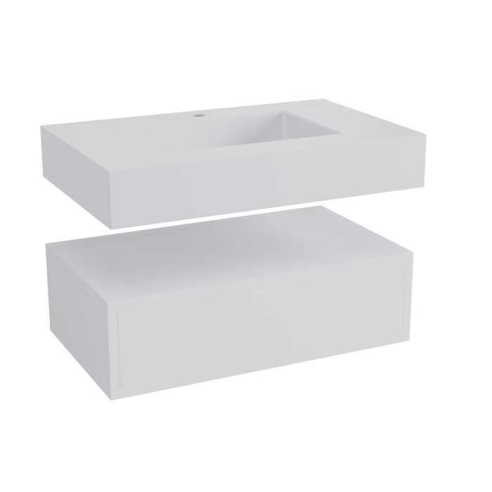 600mm White Wall Hung Vanity Unit with Basin - Oslo