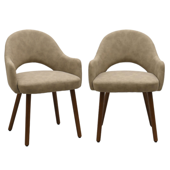 ALMOST PERFECT - Set of 2 Beige Faux Leather Dining Chairs with Walnut Legs - Colbie
