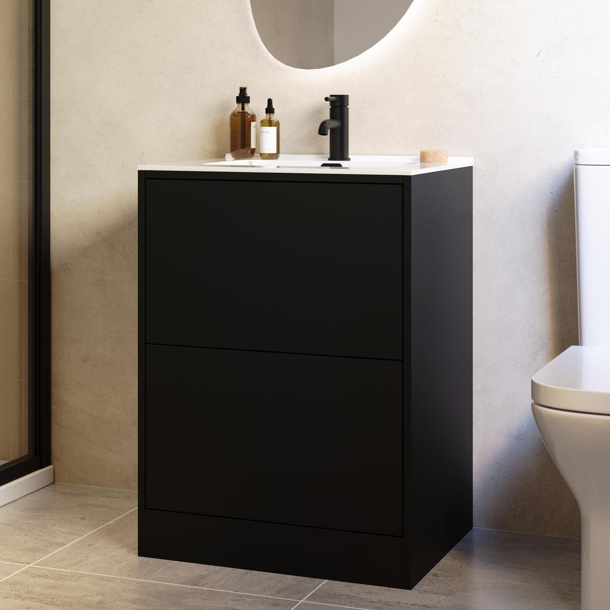 600mm Black Freestanding Vanity Unit with Basin - Palma