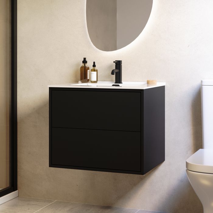 600mm Black Wall Hung Vanity Unit with Basin - Palma