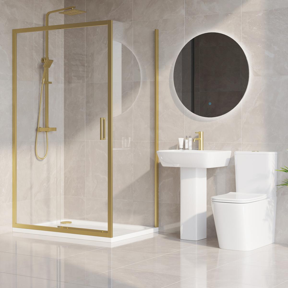 1200 x 800mm Brass Rectangular Sliding Door Shower Enclosure with Side Panel Suite with Toilet and Basin - Pavo