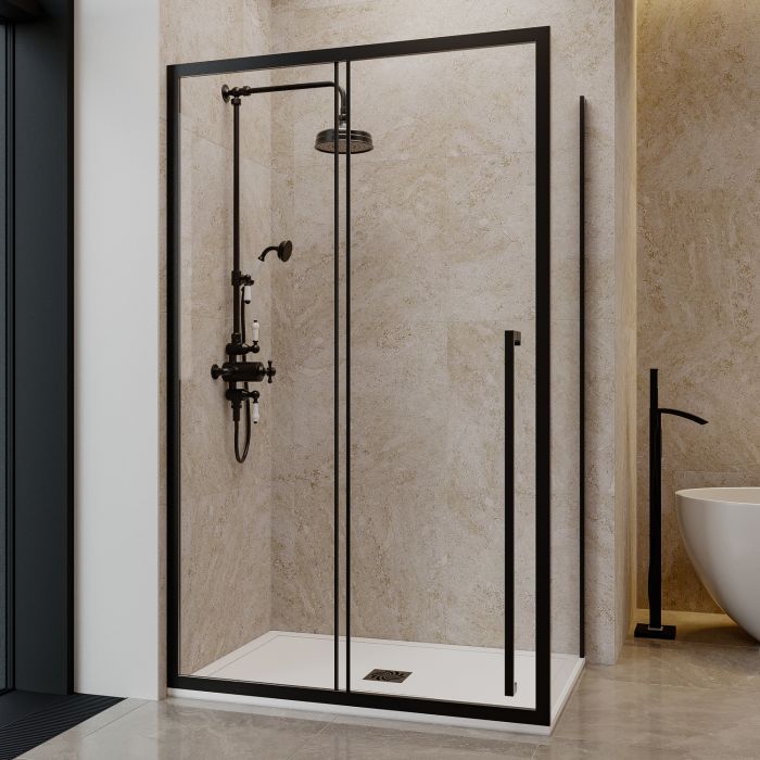 1000x800mm Black 8mm Glass Rectangular Shower Enclosure with Extended Handle - Pavo