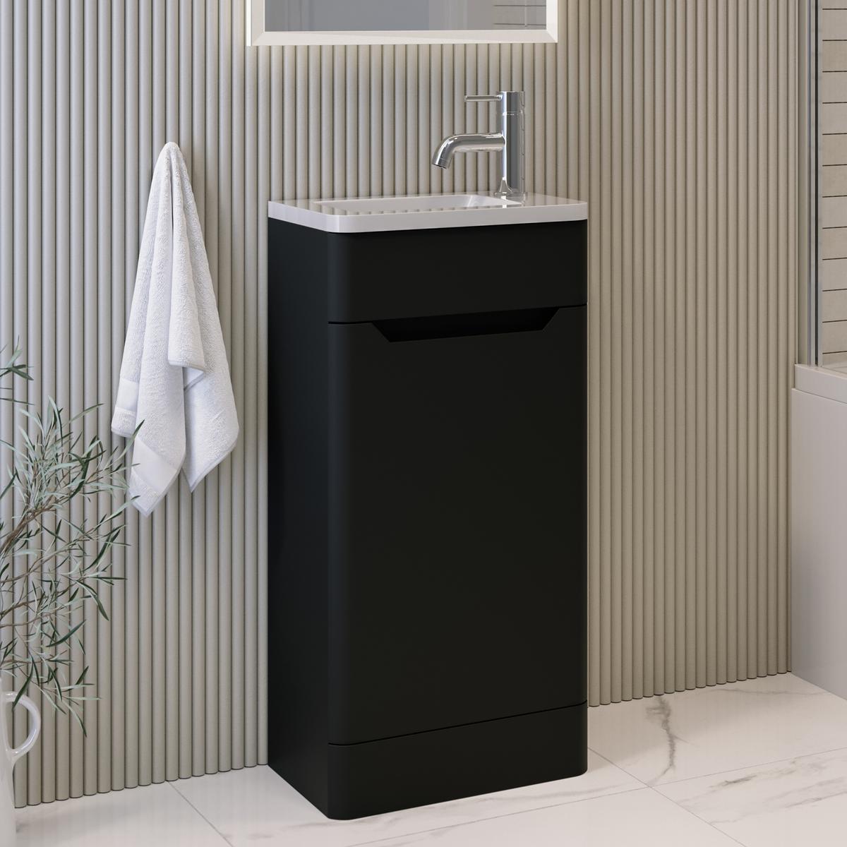 400mm Black Freestanding Cloakroom Left Hand Vanity Unit with Basin - Pendle
