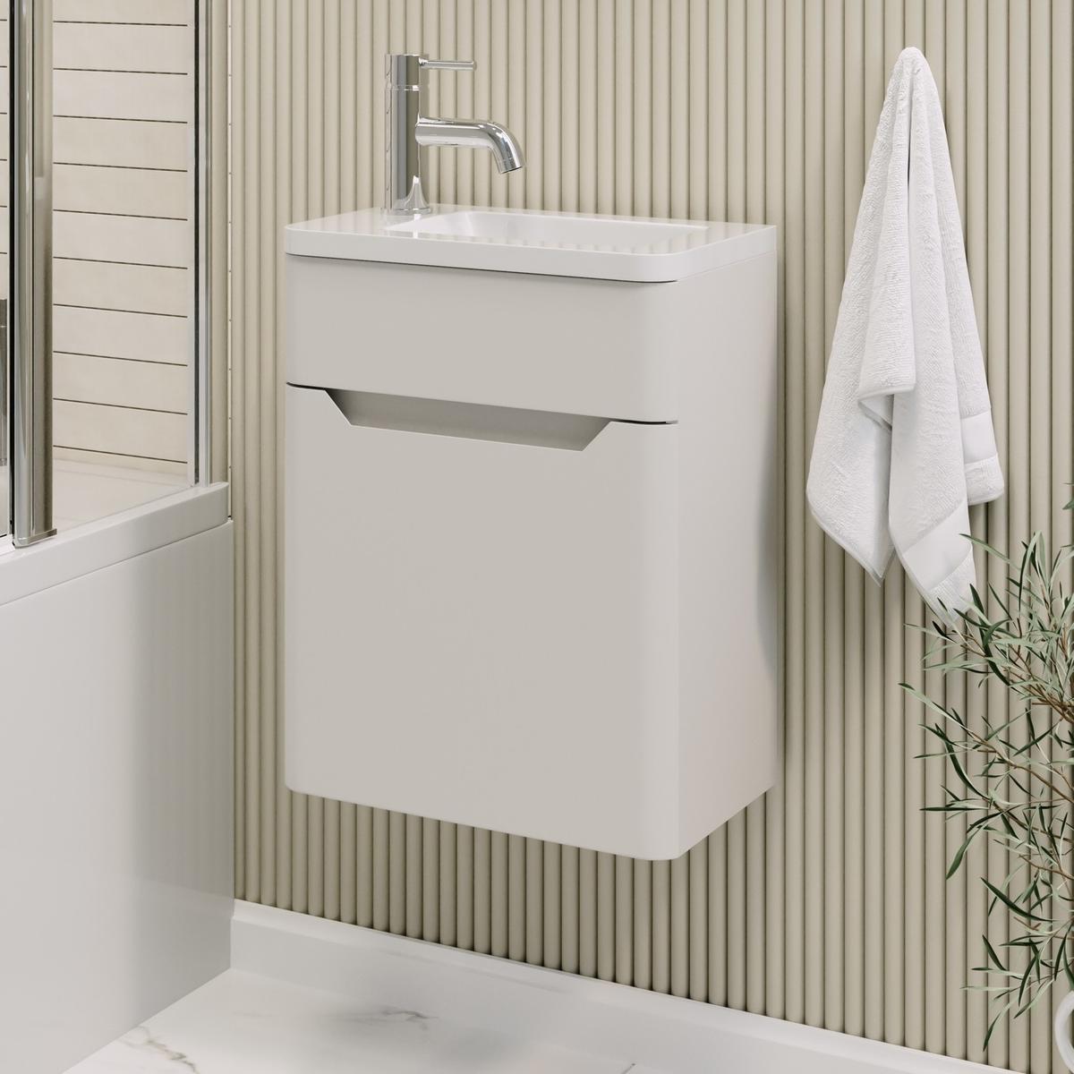 400mm Beige Wall Hung Cloakroom Right Hand Vanity Unit with Basin - Pendle
