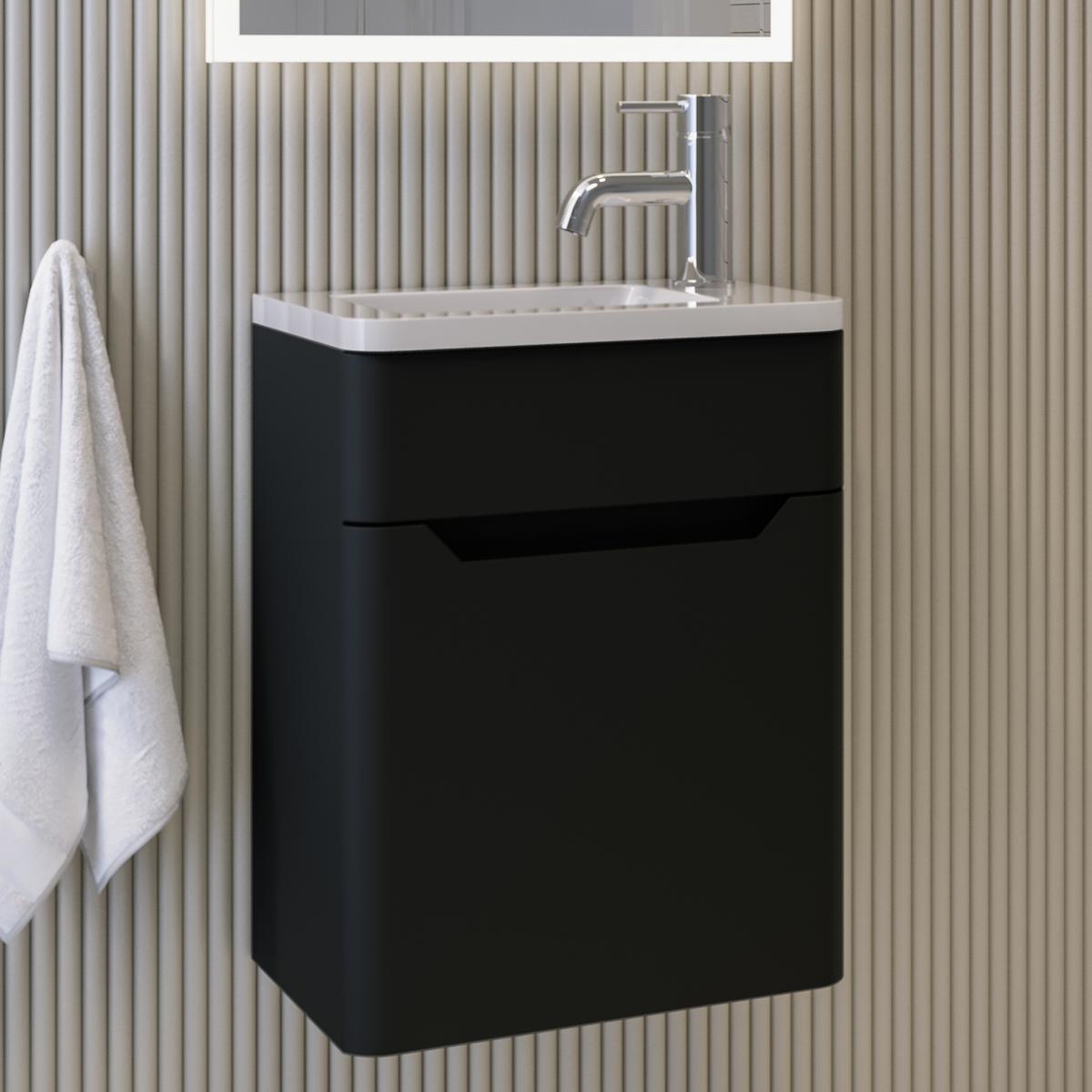 400mm Black Wall Hung Cloakroom Left Hand Vanity Unit with Basin - Pendle