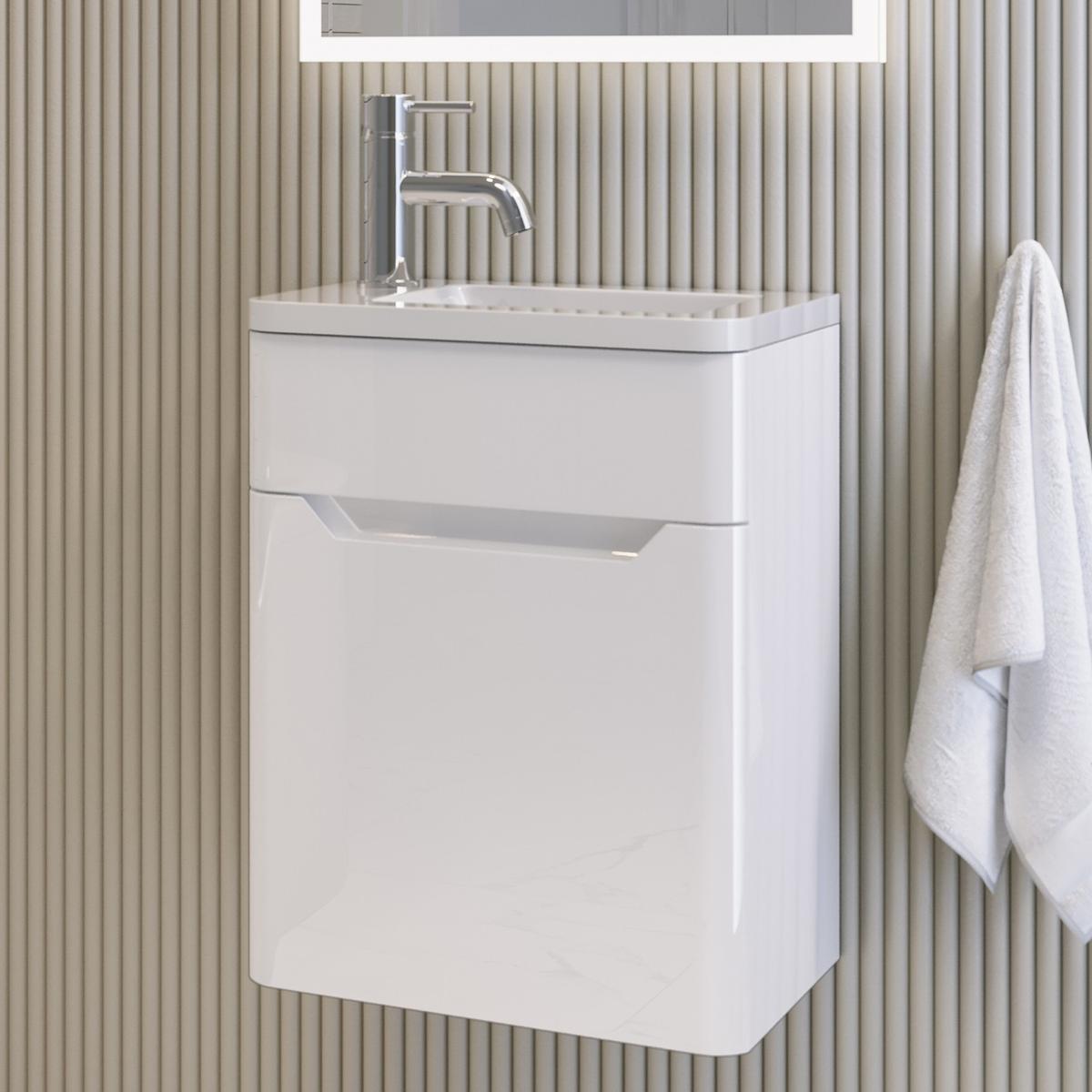 400mm White Wall Hung Cloakroom Right Hand Vanity Unit with Basin - Pendle