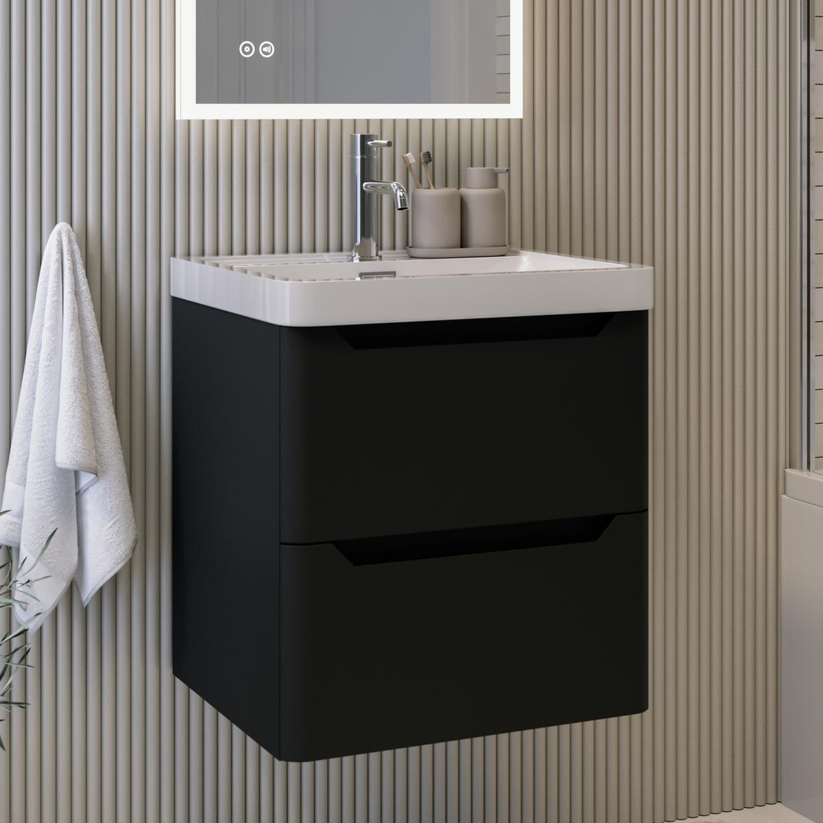 500mm Black Wall Hung Vanity Unit with Basin - Pendle