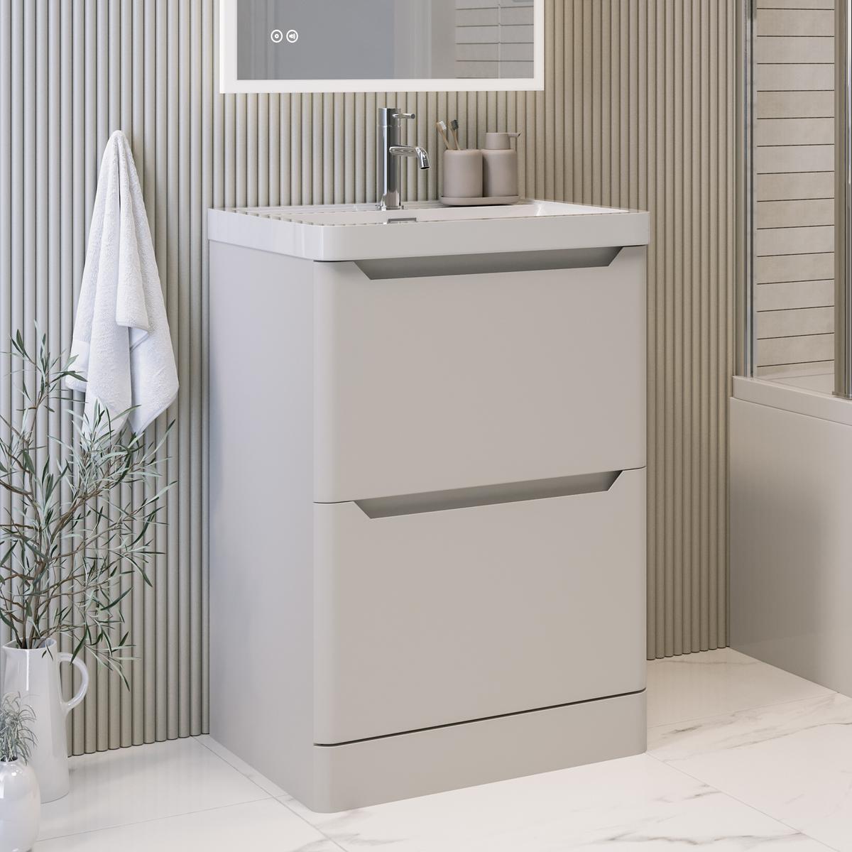 600mm Beige Freestanding Vanity Unit with Basin - Pendle