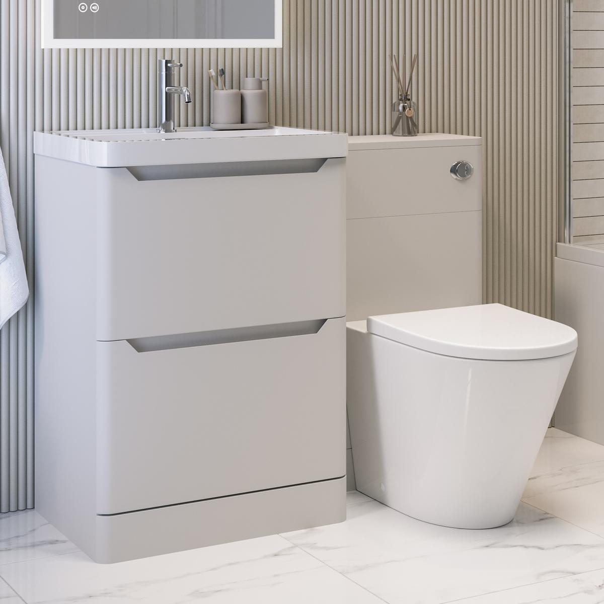 1100mm Beige Toilet and Sink Unit with Round Toilet - Pendle