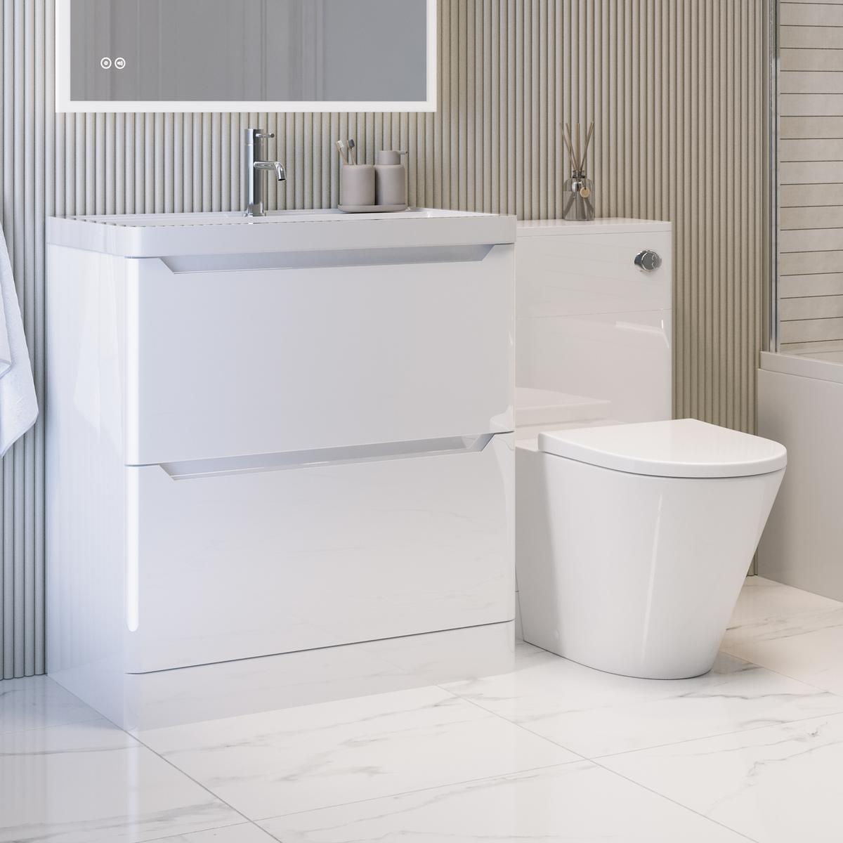 1300mm White Toilet and Sink Unit with Round Toilet - Pendle