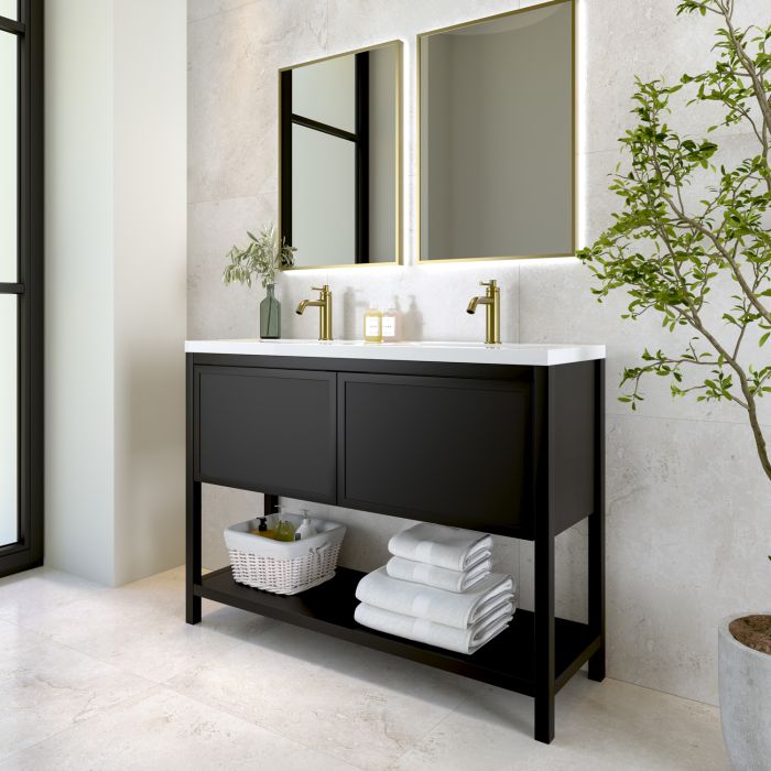 1200mm Black Freestanding Double Vanity Unit with Basin - Perla