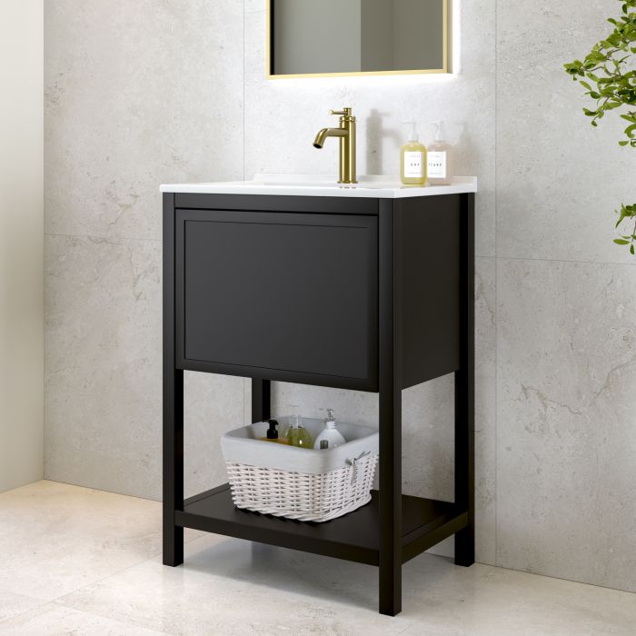 600mm Black Freestanding Vanity Unit with Basin - Perla