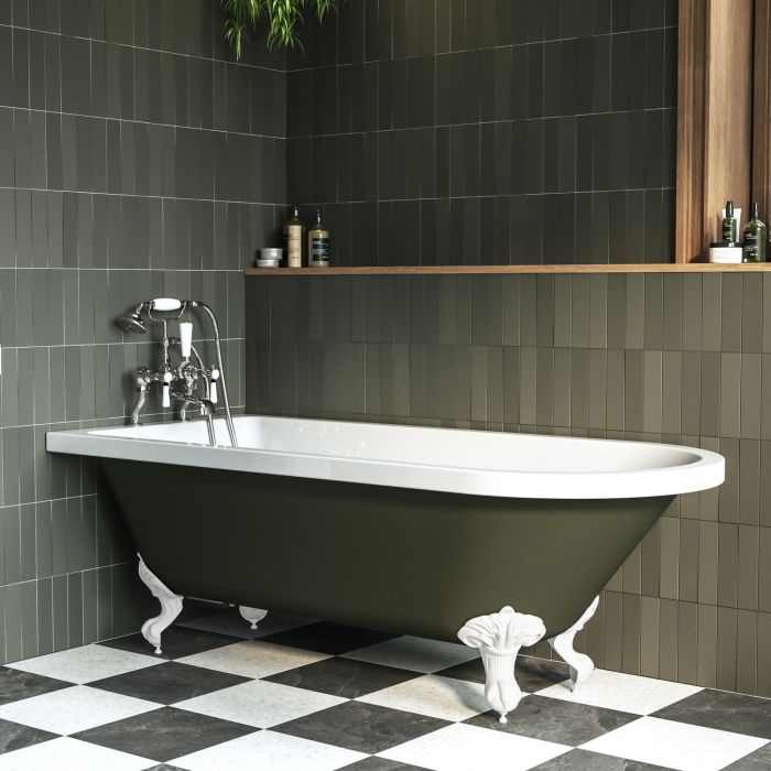 Dark Green Freestanding Single Ended Bath with White Feet 1670 x 740mm - Park Royal