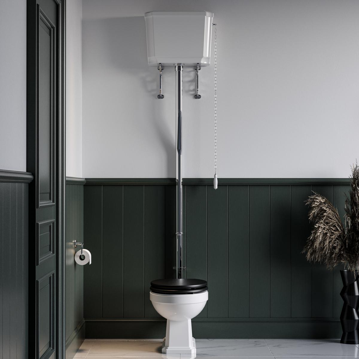 Traditional High Level Short Projection Toilet with Black Wooden Soft Close Seat - Park Royal
