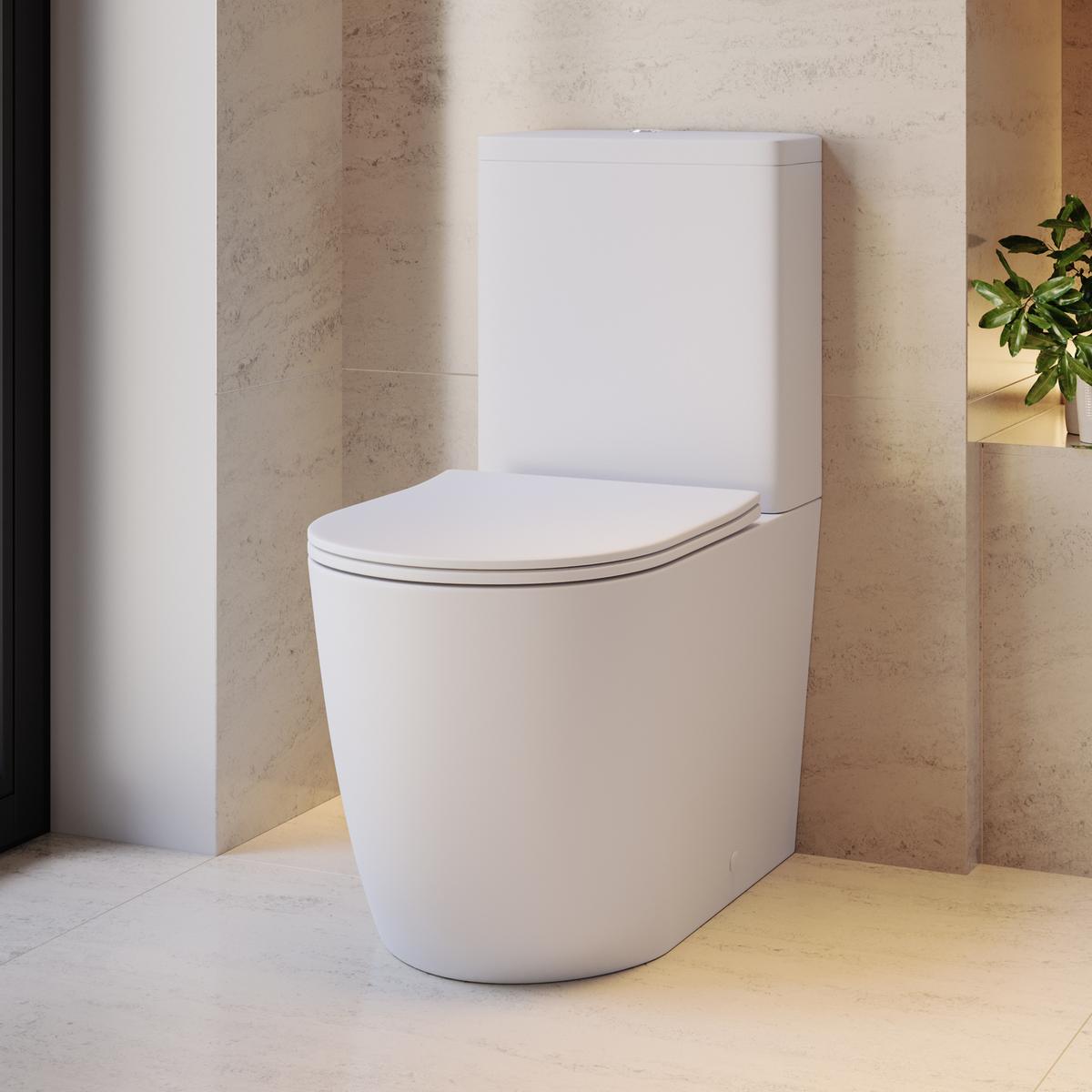 Matt White Close Coupled Rimless Toilet with Soft Close Seat - Roma