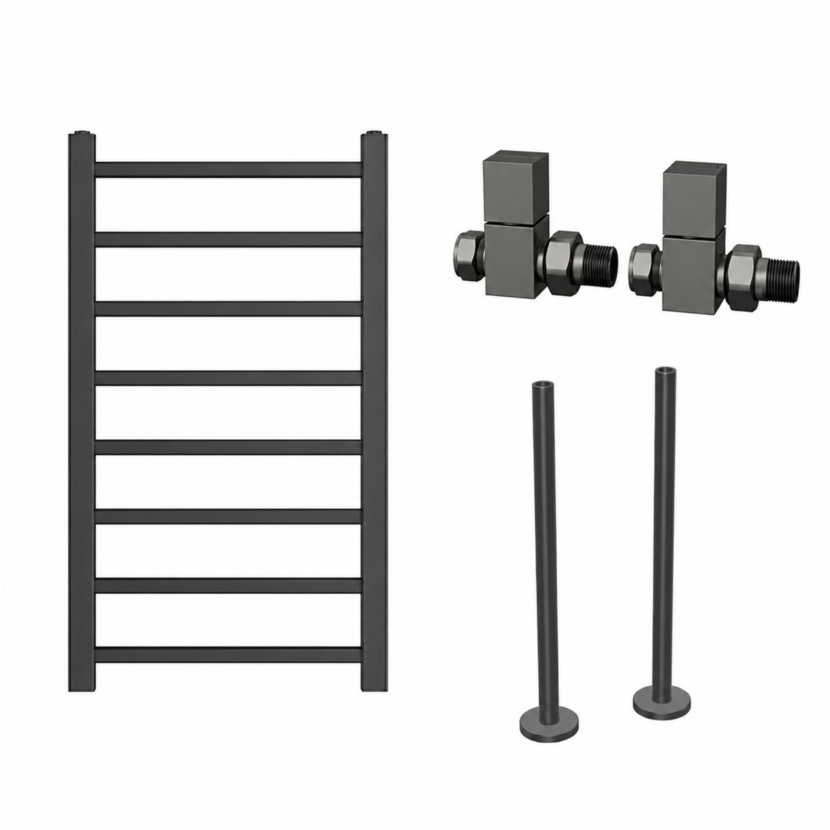 Gunmetal Grey Towel Radiator 800 x 500mm with Pipe Kit and Straight Valves - Sonoran