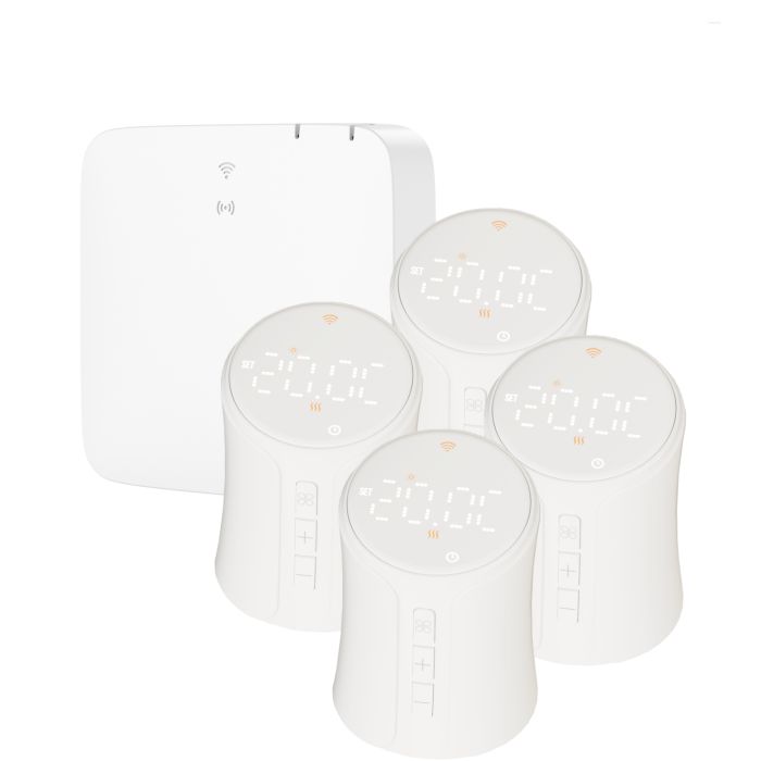 electriQ Smart TRV Valves (4 Pairs) with Zigbee Hub - White