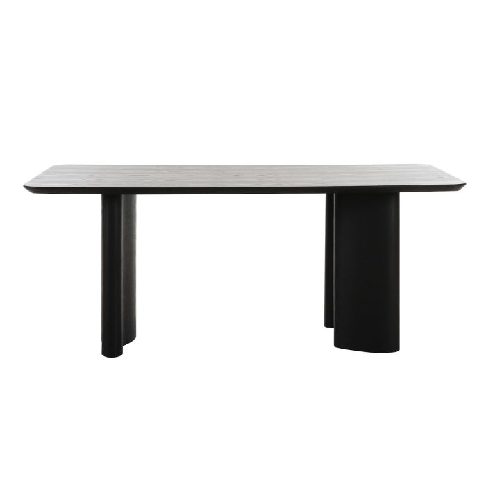 Rectangular Black Wooden Dining Table Set with 4 Beige Upholstered Chairs - Seats 4 - Troy