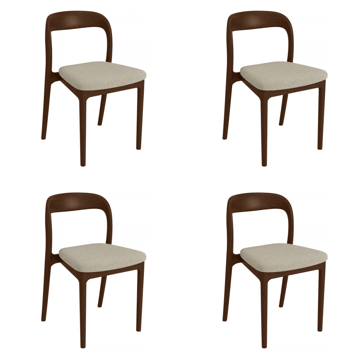 Set of 4 Beige Upholstered Dining Chairs with Walnut Solid Wood Frame - Uma