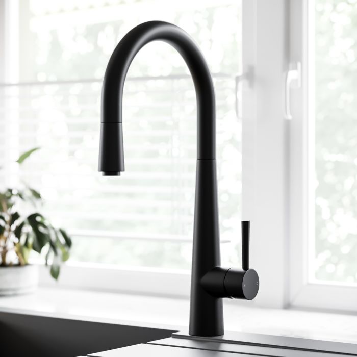 ALMOST PERFECT - Refurbished Enza Olney Black Single Lever Pull Out Kitchen Mixer Tap