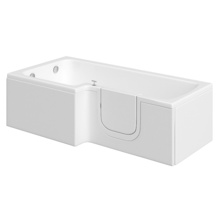 L Shaped Shower Bath with Front Panel & Bath Screen, Right Hand 1700 x 750mm - Yale