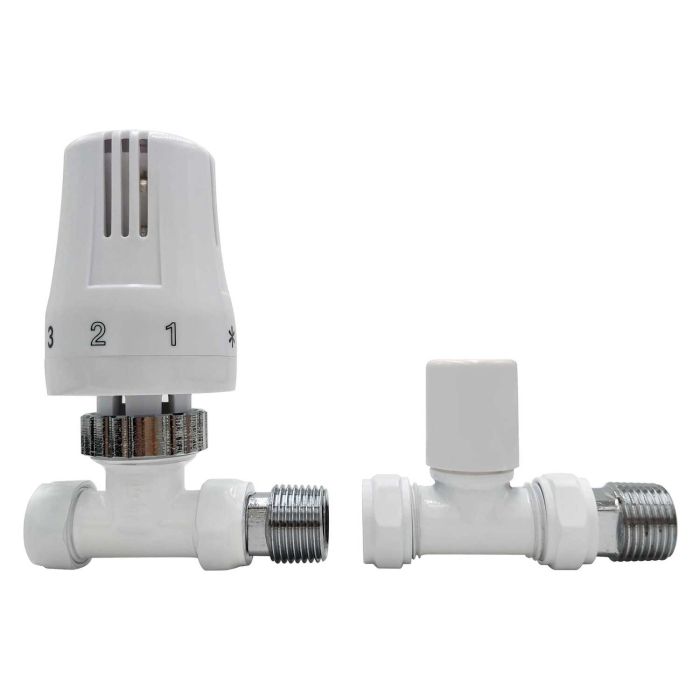 GRADE A2 - White Thermostatic Straight Radiator Valves