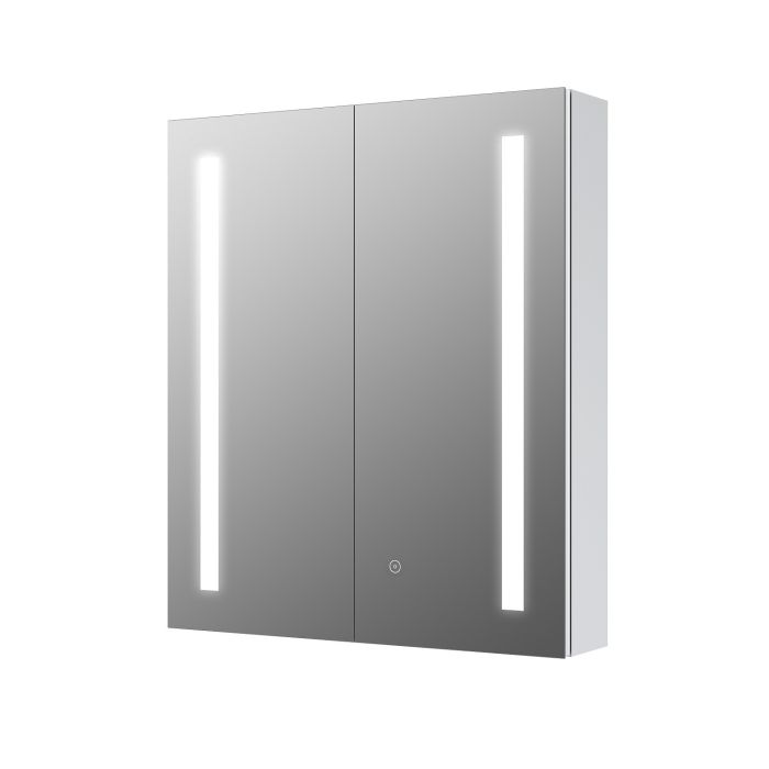 Double Door Chrome Bathroom Mirror Cabinet with Lights 600 x 700mm - Capricorn
