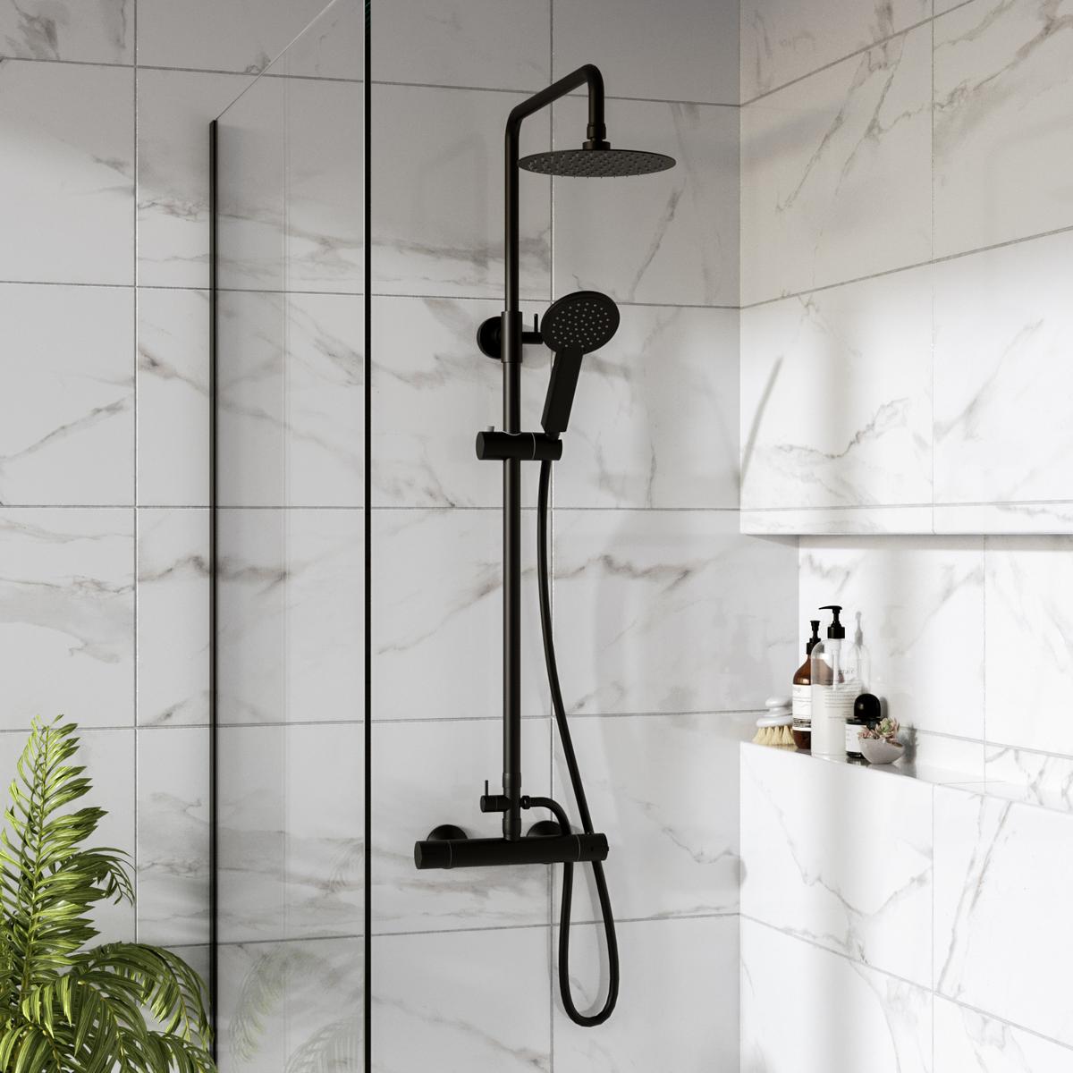 ALMOST PERFECT - Black Thermostatic Bar Mixer Shower Set with Slide Rail Kit & Hand Shower - Arissa