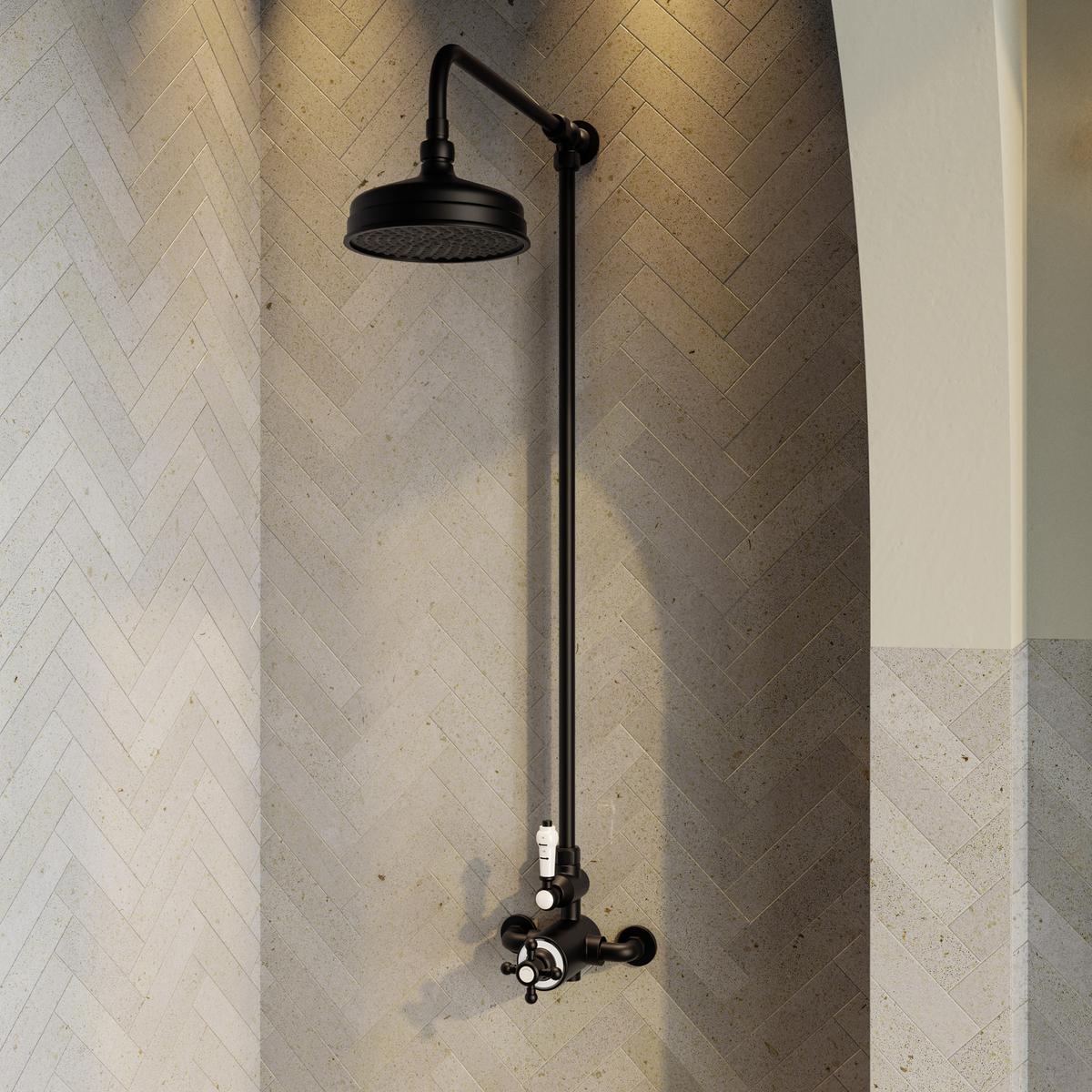 Matt Black Traditional Thermostatic Mixer Shower Set - Camden
