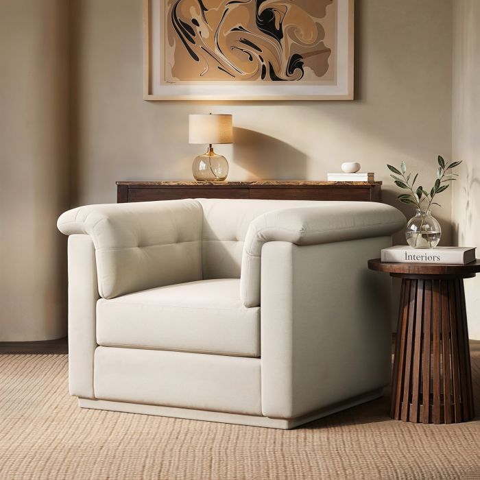 Cream Chenille Armchair - Caleb 