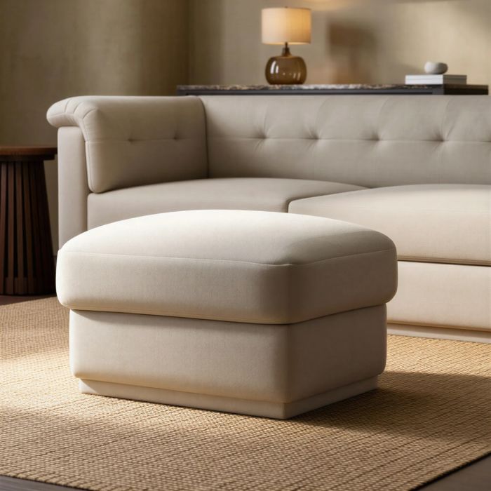 Cream Chenille Ottoman Storage Foostool - Caleb 