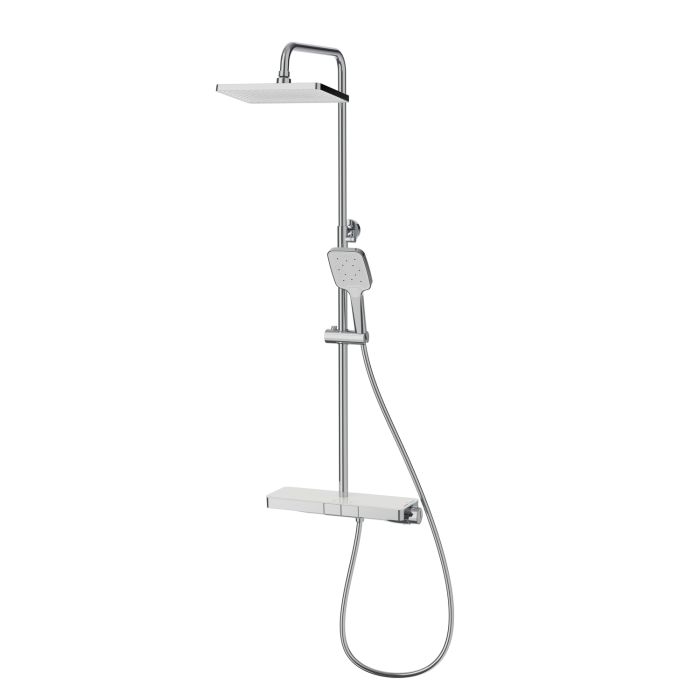 GRADE A2 - Chrome Thermostatic Mixer Shower Set with Push Button & Shelf - Mika
