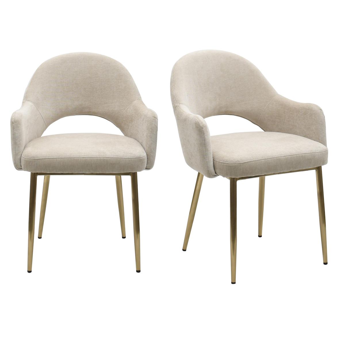 ONLY OPENED - Colbie beige fabric dining chairs with brass legs set of 2