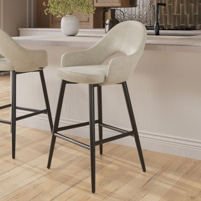 ONLY OPENED - Black and Beige Upholstered Kitchen Stool with Back - Colbie