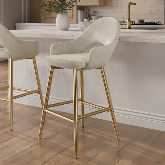 Gold and Beige Upholstered Kitchen Stool with Back - Colbie