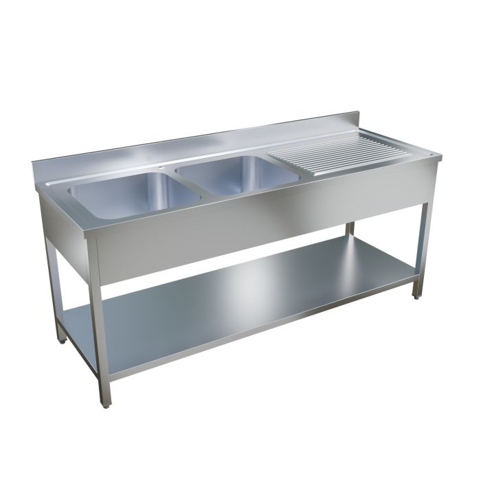 Culinox Pro Stainless Steel Double Bowl Sink - Right Hand Drainer, 2000mm Wide, 700mm Deep
