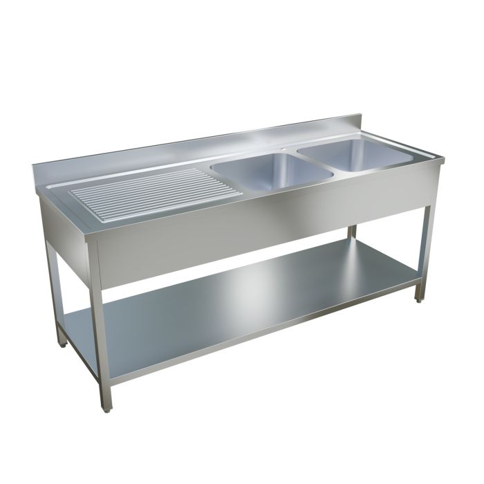 Culinox Pro Stainless Steel Double Bowl Sink - Left Hand Drainer, 2000mm Wide 700mm Deep