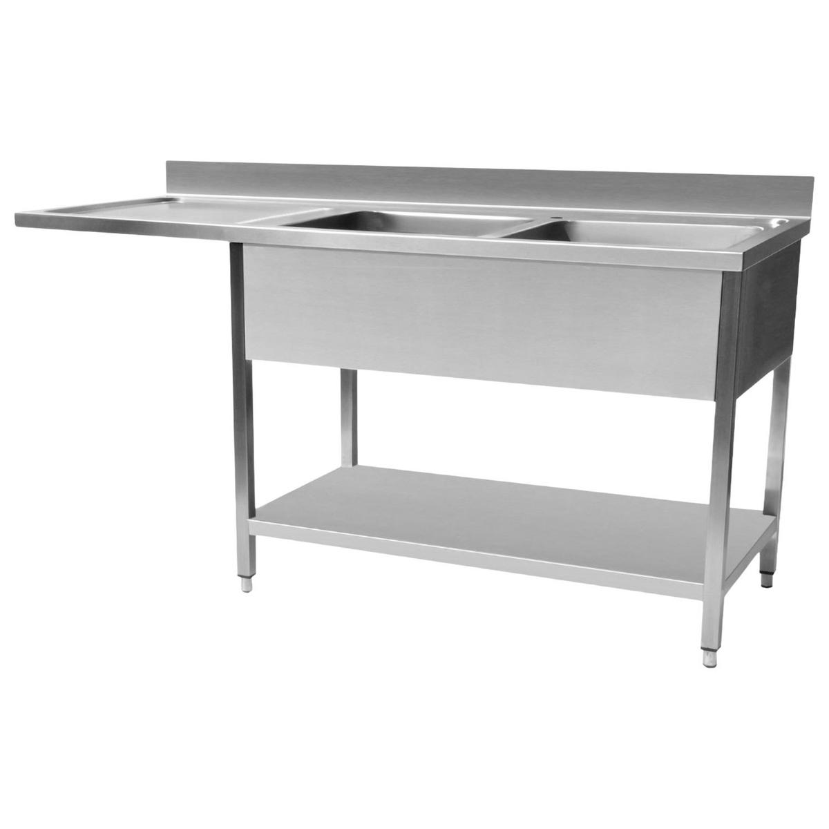 Culinox Stainless Steel Double Bowl Dishwasher Sink with Left Hand Drainer - 1600mm Wide, 600mm Deep