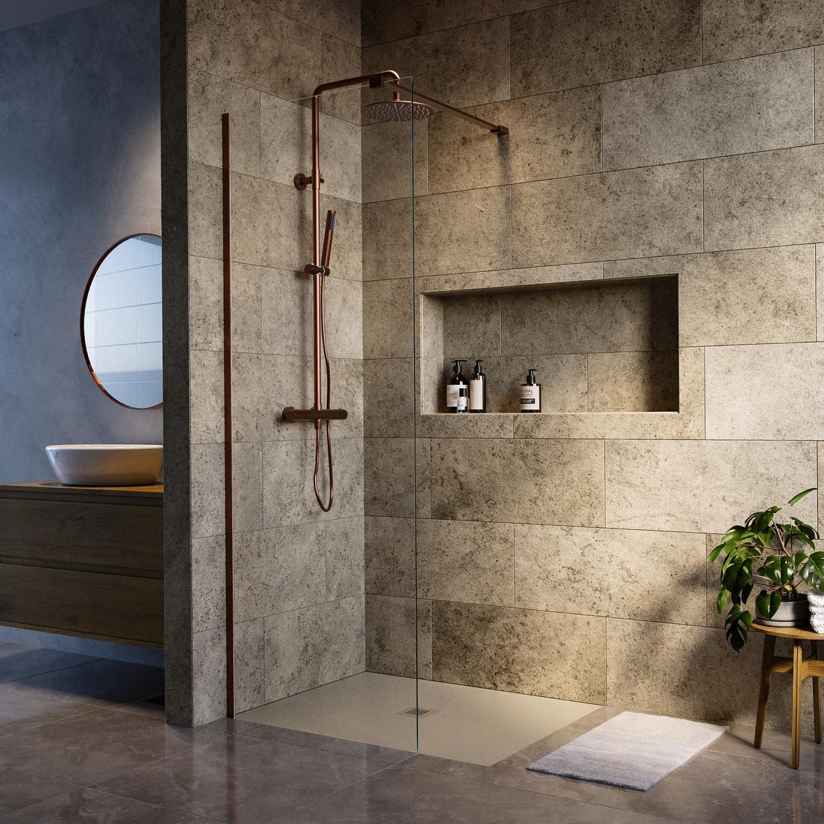 GRADE A1 - 700mm Brushed Bronze Shower Screen for Wet Room & Walk In Shower - Corvus