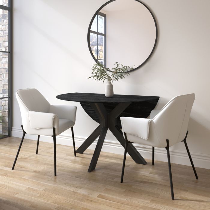 ALMOST PERFECT - Small Black Wooden Drop Leaf Space Saving Round Extendable Dining Table - Seats 2 - 4 - Carson