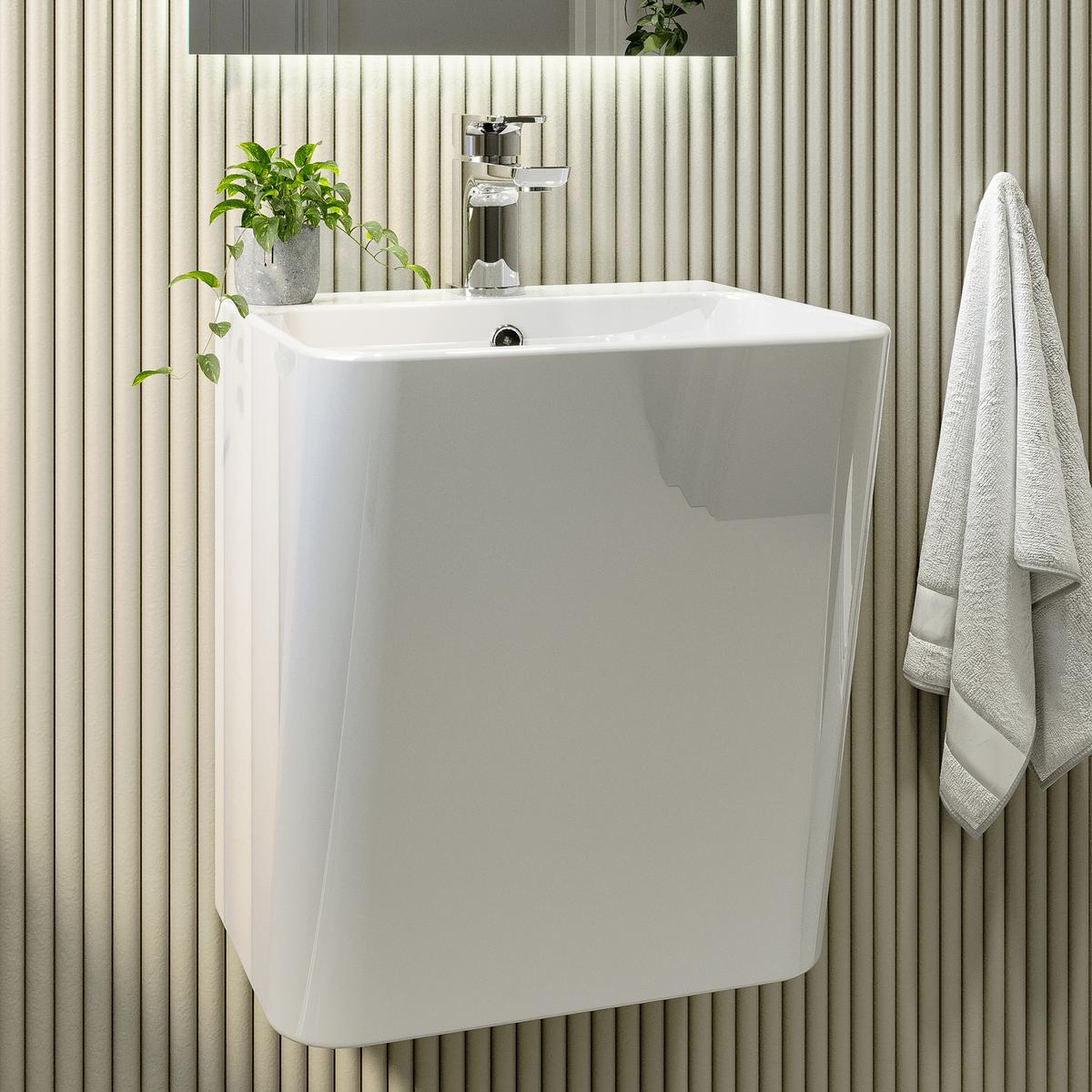 GRADE A2 - White Wall Hung Basin One Piece 380mm - Diaz