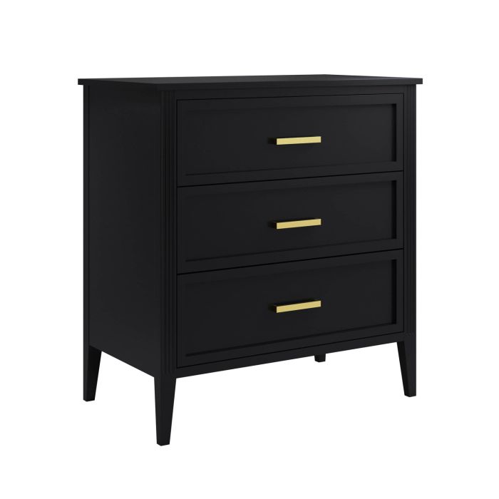 Black 3 Drawer Chest of Drawers - Delilah