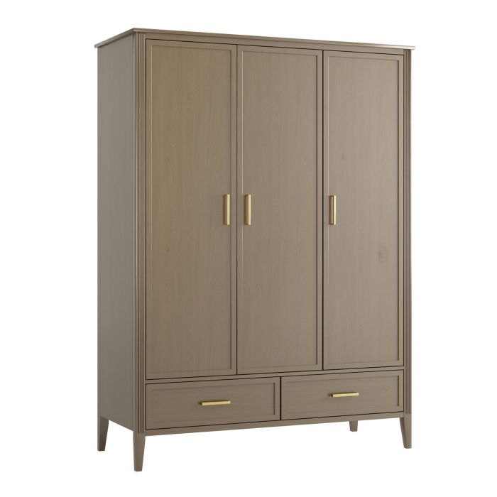 Large Dark Wood 3 Door Triple Wardrobe with Drawers - Delilah