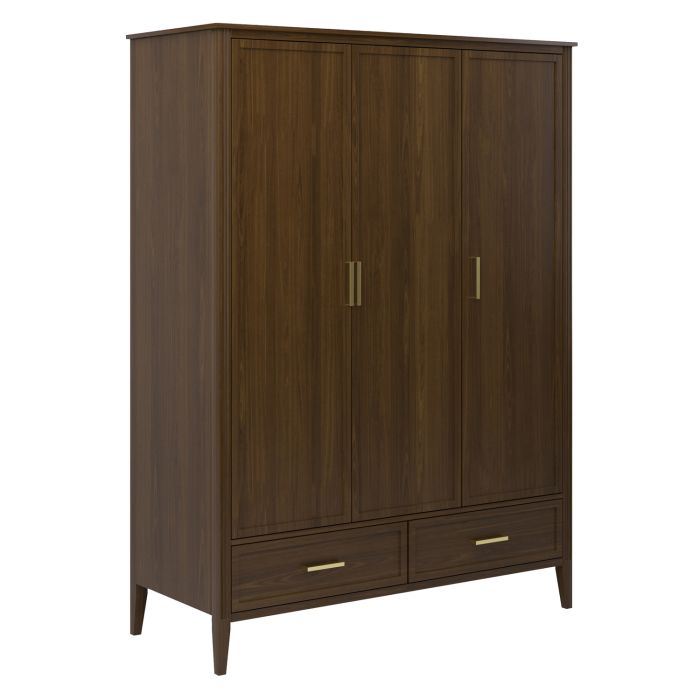 Large Walnut 3 Door Triple Wardrobe with Drawers - Delilah