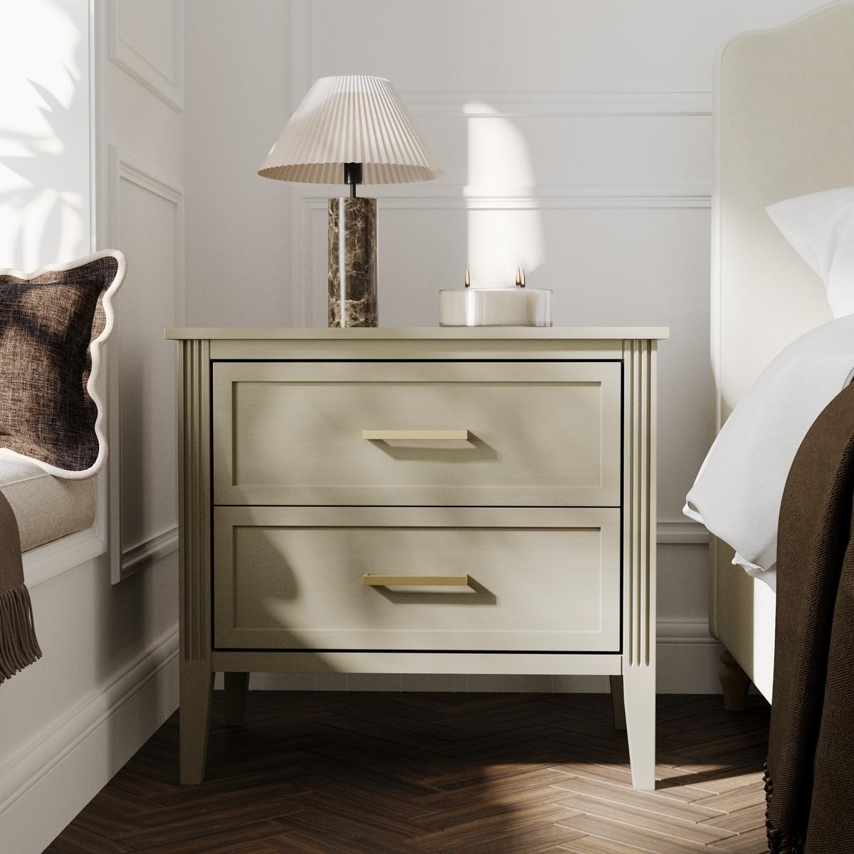 GRADE A1 - Wide Light Wood 2 Drawer Bedside Table - Delilah